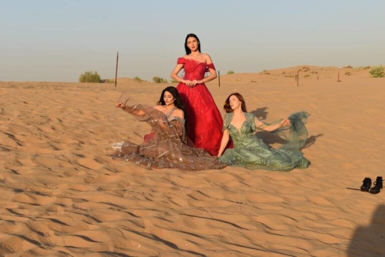 Desert safari sandboarding on golden dunes