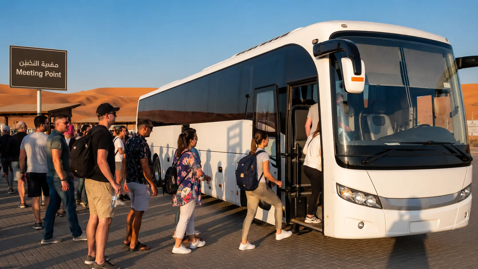 Shared bus transfer Abu Dhabi desert safari AED 50