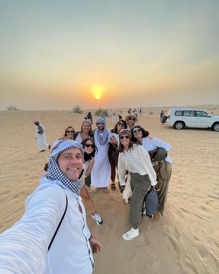 Group of guests at the Al Khatim desert camp included in every Abu Dhabi desert safari ticket