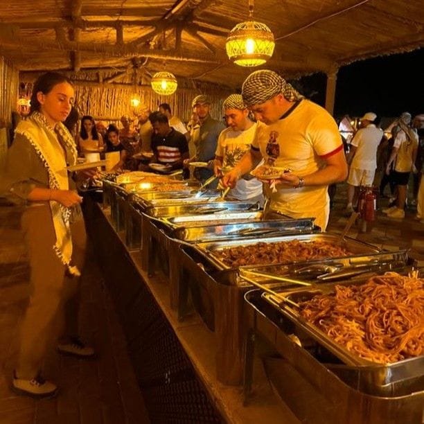 BBQ buffet dinner served at the Abu Dhabi desert safari camp