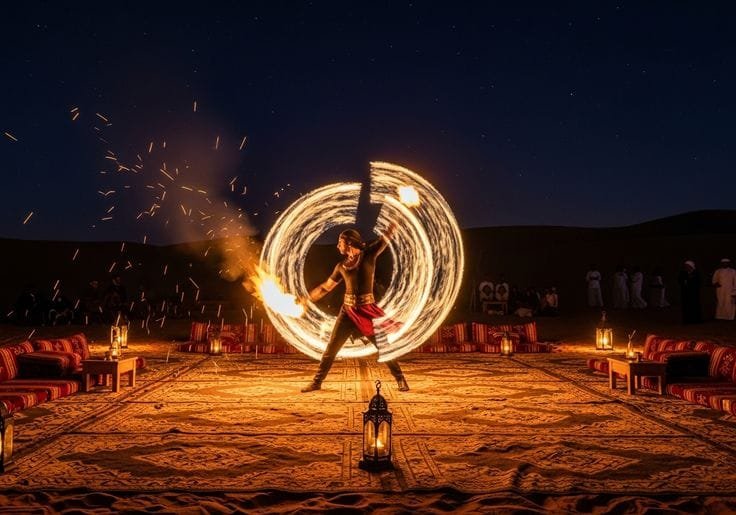 Fire and Tanoura shows come with the AED 50 bus package — entertainment is never