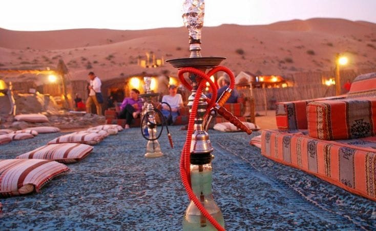 Shisha corner at the desert camp in the evening
