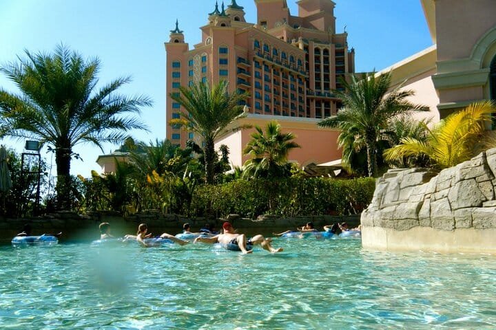 The lazy river at Atlantis The Palm Aquaventure waterpark, an optional add-on to the Dubai city tour