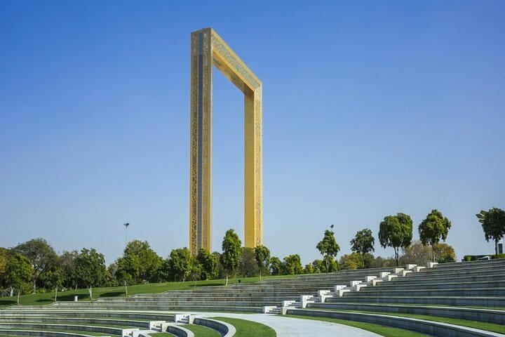 The Dubai Frame in Zabeel Park, the golden frame visited on the full-day Dubai city tour