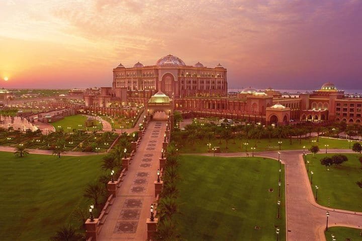 Emirates Palace Abu Dhabi at Sunset Emirates Palace Abu Dhabi at sunset, seen from above on the Abu Dhabi city tour