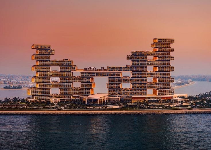 Atlantis The Palm resort at sunset on Palm Jumeirah Dubai