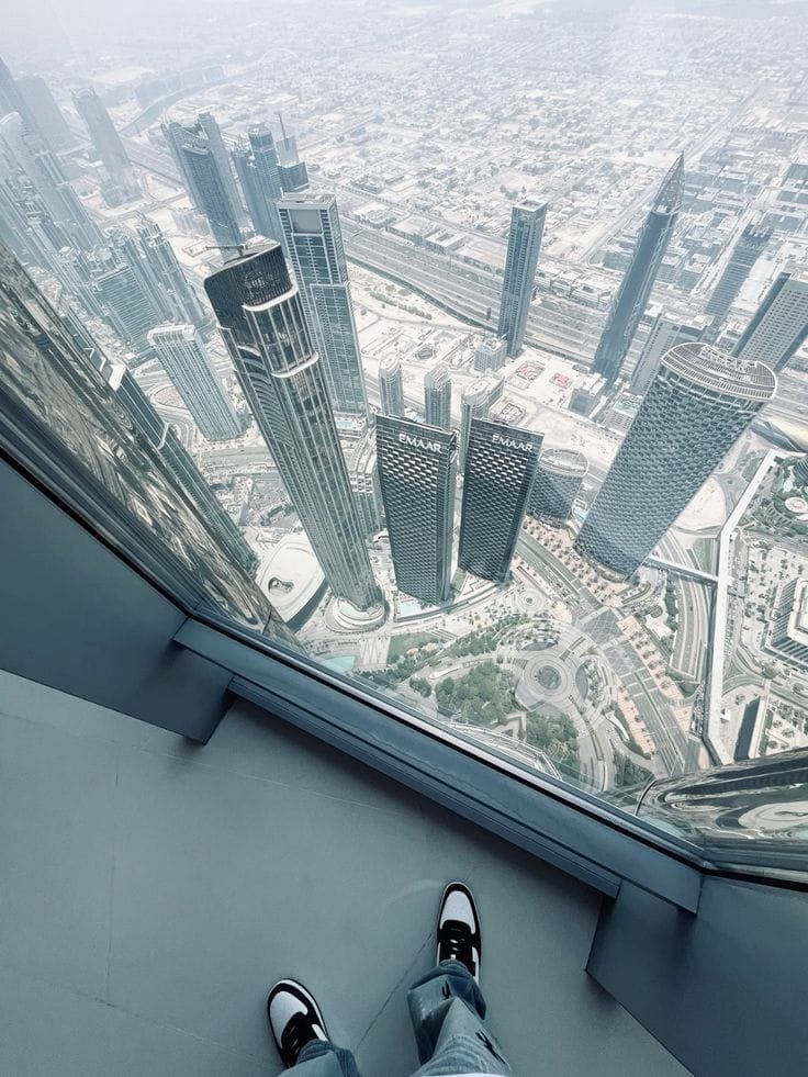 Aerial view of Dubai skyscrapers from the Burj Khalifa