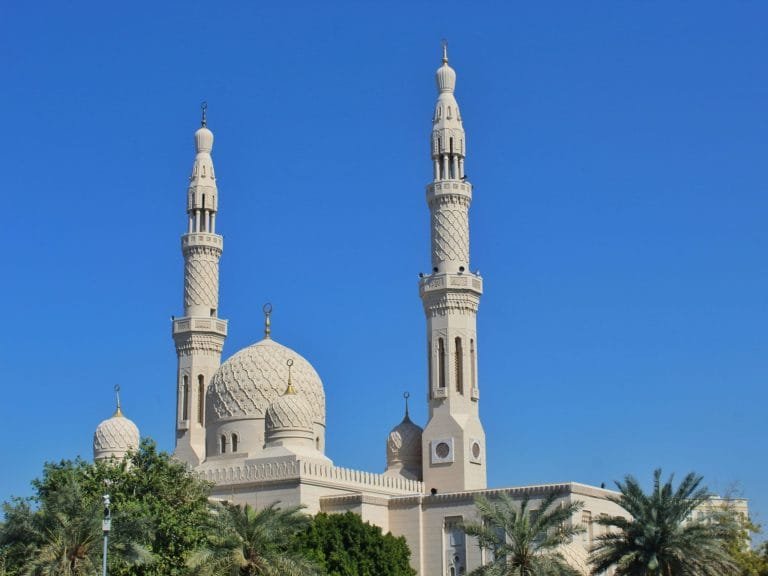 Minaret and dome of Jumeirah Mosque in Dubai