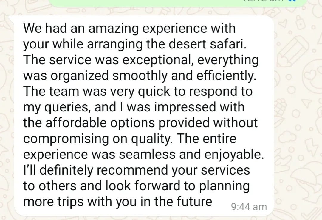 Real WhatsApp message from an Abu Dhabi desert safari guest: fast replies