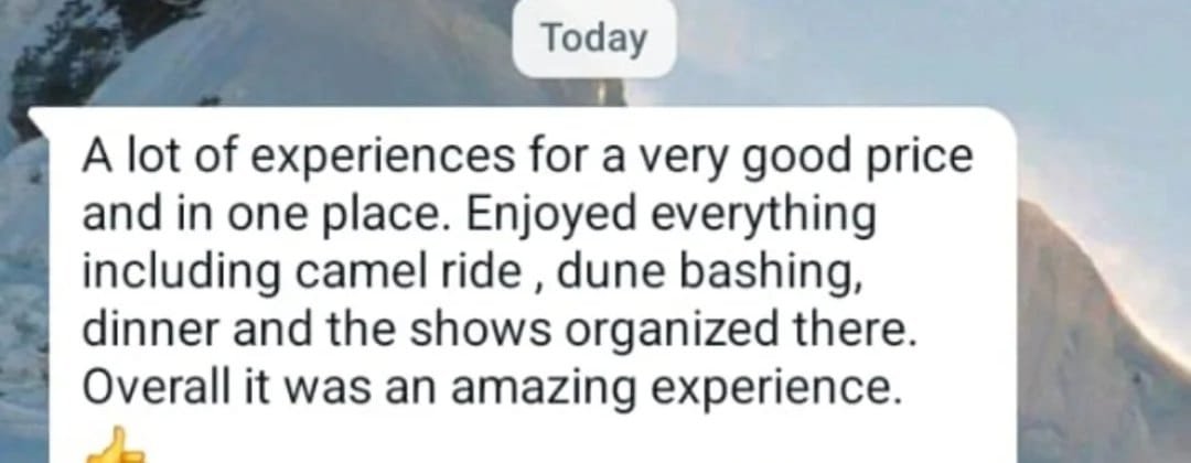 Real WhatsApp message from an Abu Dhabi desert safari guest: value for money