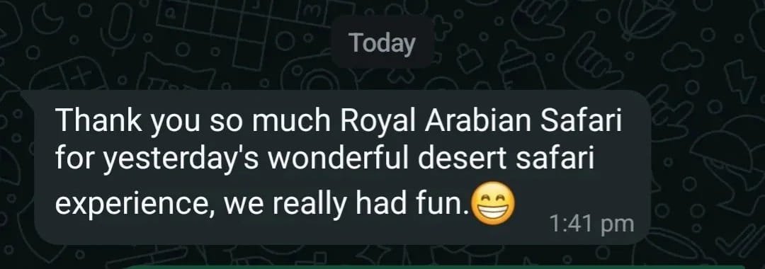 Real WhatsApp message from an Abu Dhabi desert safari guest: family fun