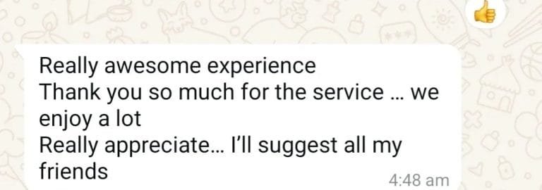 Real WhatsApp feedback from an desert safari guest with Royal Arabian Safari