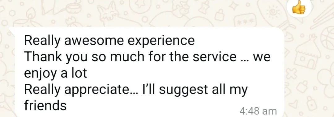 Real WhatsApp feedback from an Abu Dhabi desert safari guest with Royal Arabian Safari