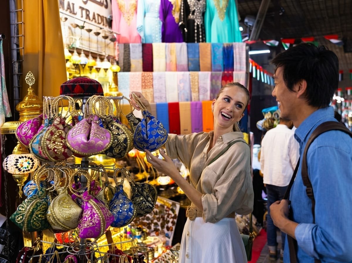 Old Dubai souk lanterns visited during a layover between flights