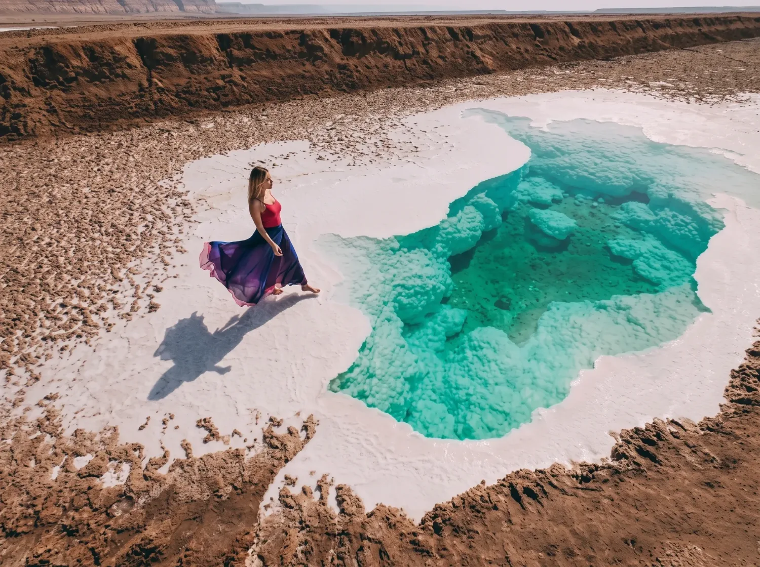 Al Wathba Salt Lake white salt shelf and turquoise water — Abu Dhabi City Tour add-on