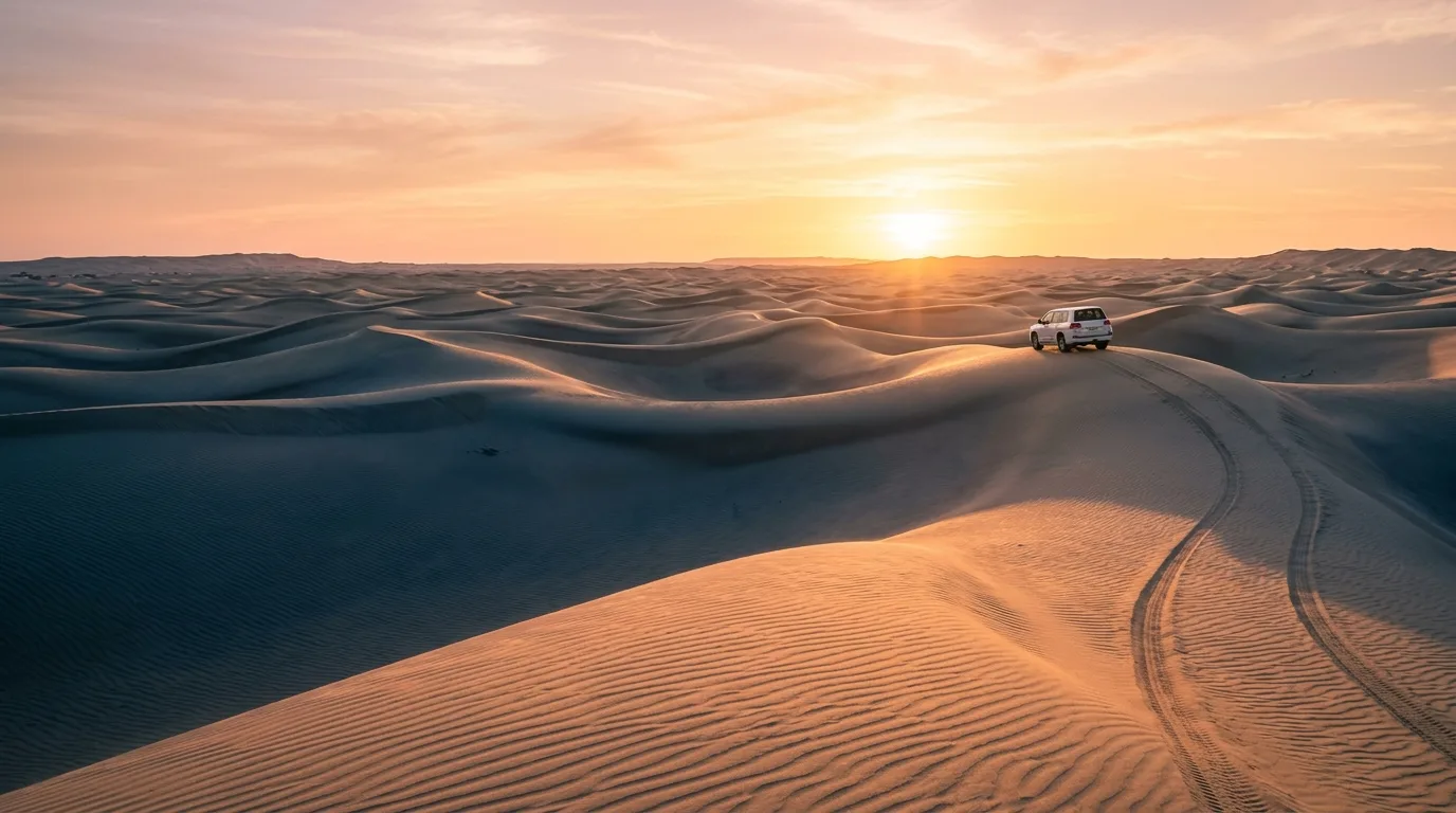 Sunrise over the Al Khatim dunes on a private Abu Dhabi sunrise desert safari