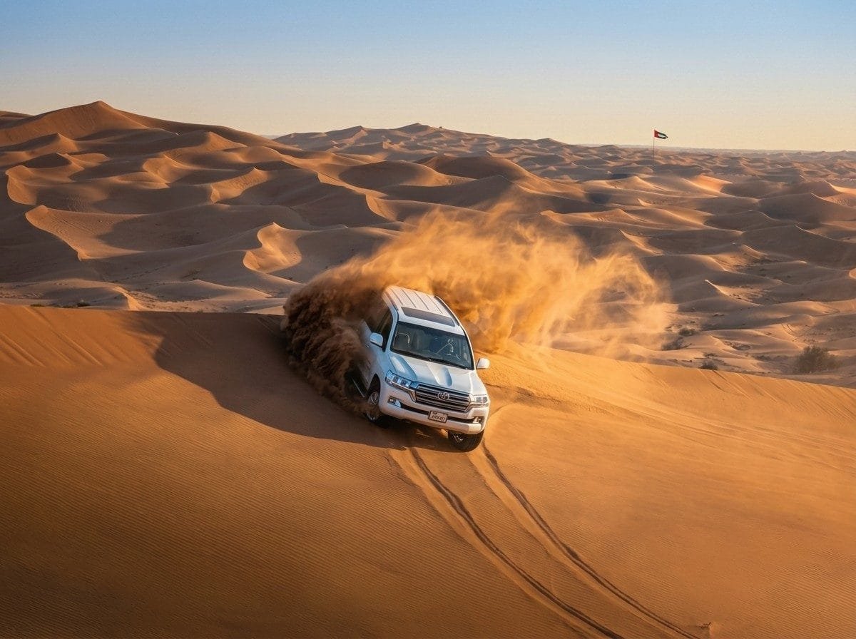 Royal Arabian Safari 4x4 dune bashing on the Al Khatim dunes during a layover desert safari