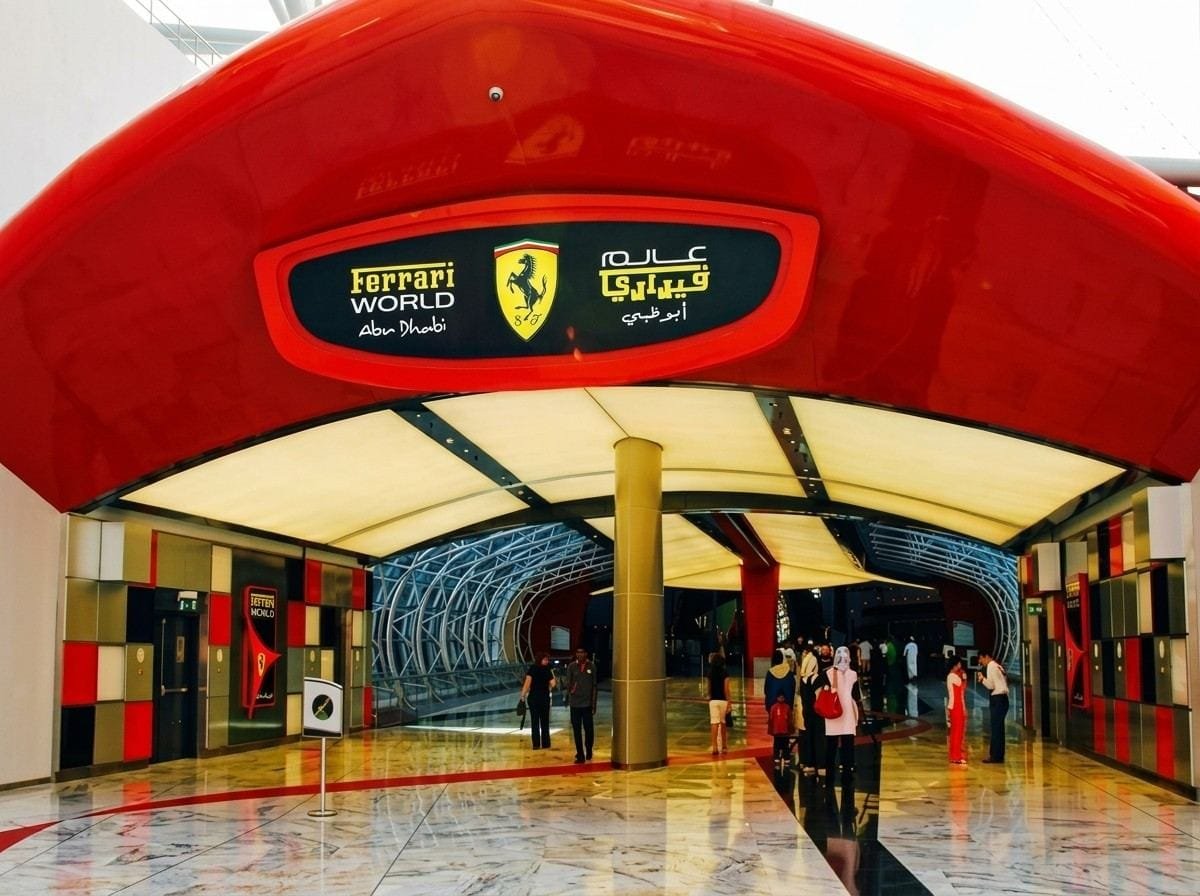 Ferrari World entrance at Yas Island, an attraction ticket you buy yourself on an Abu Dhabi layover tour