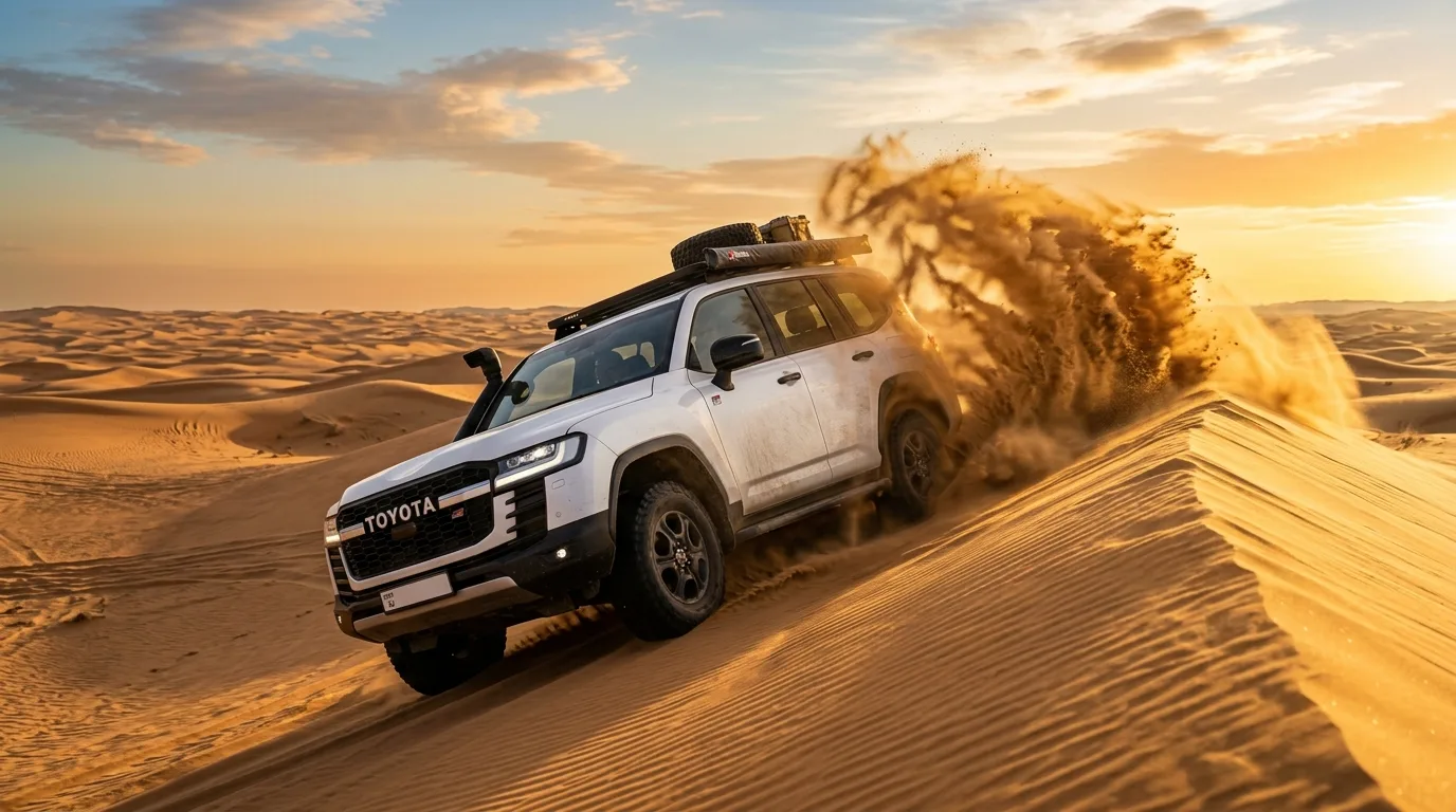 Private Land Cruiser pickup for the Abu Dhabi sunrise desert safari