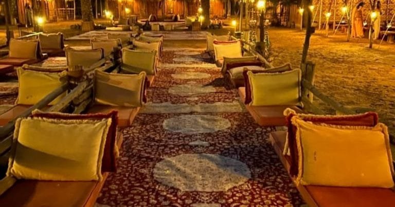 Reserved VIP majlis seating at the desert safari camp